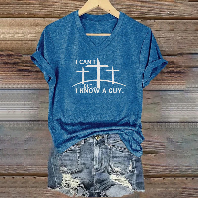 Christianartworkshop I Can't But I Know A Guy Print V-Neck T-shirt - Blue - 4XL - image 6