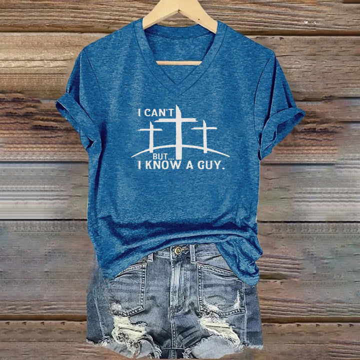 Christianartworkshop I Can't But I Know A Guy Print V-Neck T-shirt - Blue - 4XL - image 6