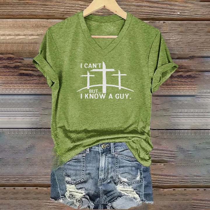Christianartworkshop I Can't But I Know A Guy Print V-Neck T-shirt - Green - 4XL - image 4