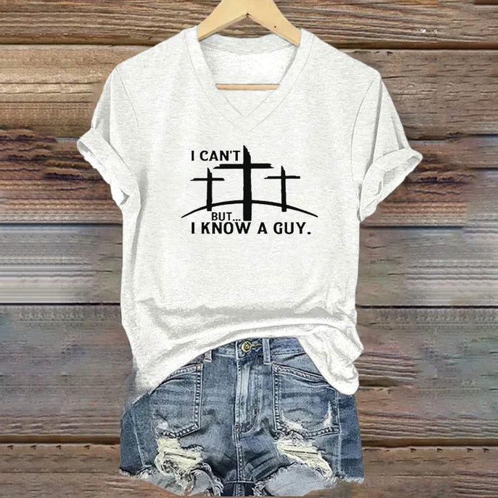 Christianartworkshop I Can't But I Know A Guy Print V-Neck T-shirt - White - 4XL - image 2