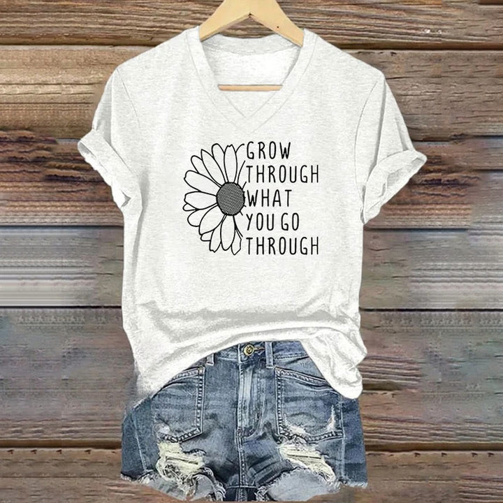ChristianartworkshopWomen's Grow Through What You Go Through Print V-Neck T-shirt