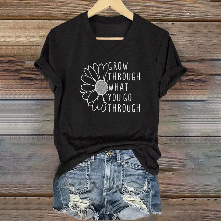 ChristianartworkshopWomen's Grow Through What You Go Through Print V-Neck T-shirt