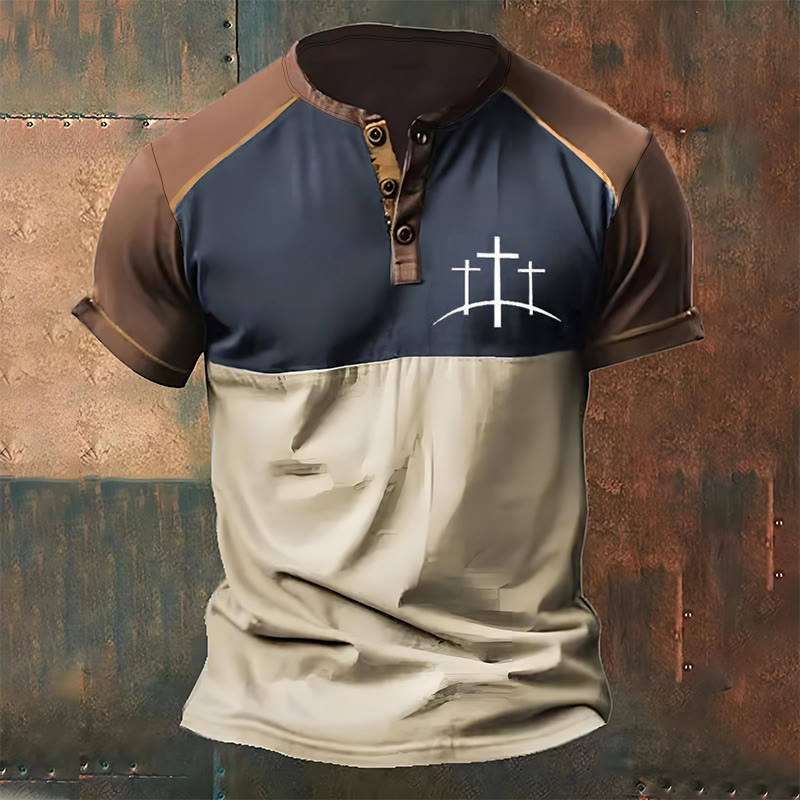 Christianartworkshop Men's Faith Print Henley Neck T-Shirt - Beige - 3XL - image 1