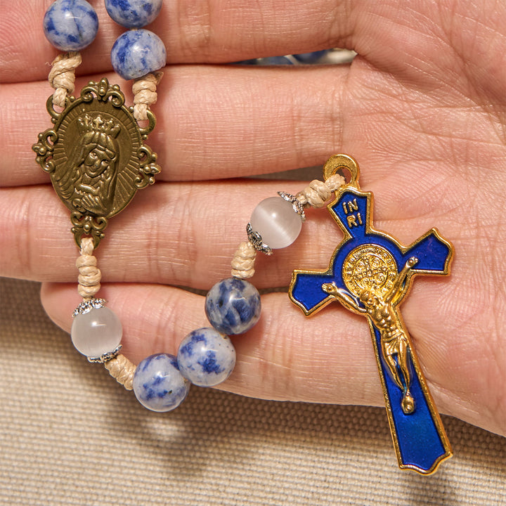 FREE Today: Immaculate Heart of Mary & Crucifix of 8 mm Round Blue Stone Nylon Cord Rosary - image 5