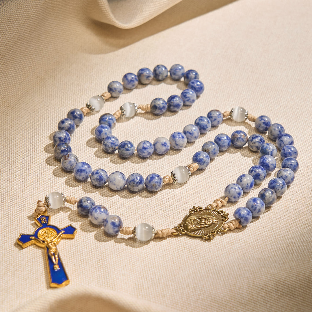 FREE Today: Immaculate Heart of Mary & Crucifix of 8 mm Round Blue Stone Nylon Cord Rosary - Immaculate Heart of Mary & Crucifix - image 1