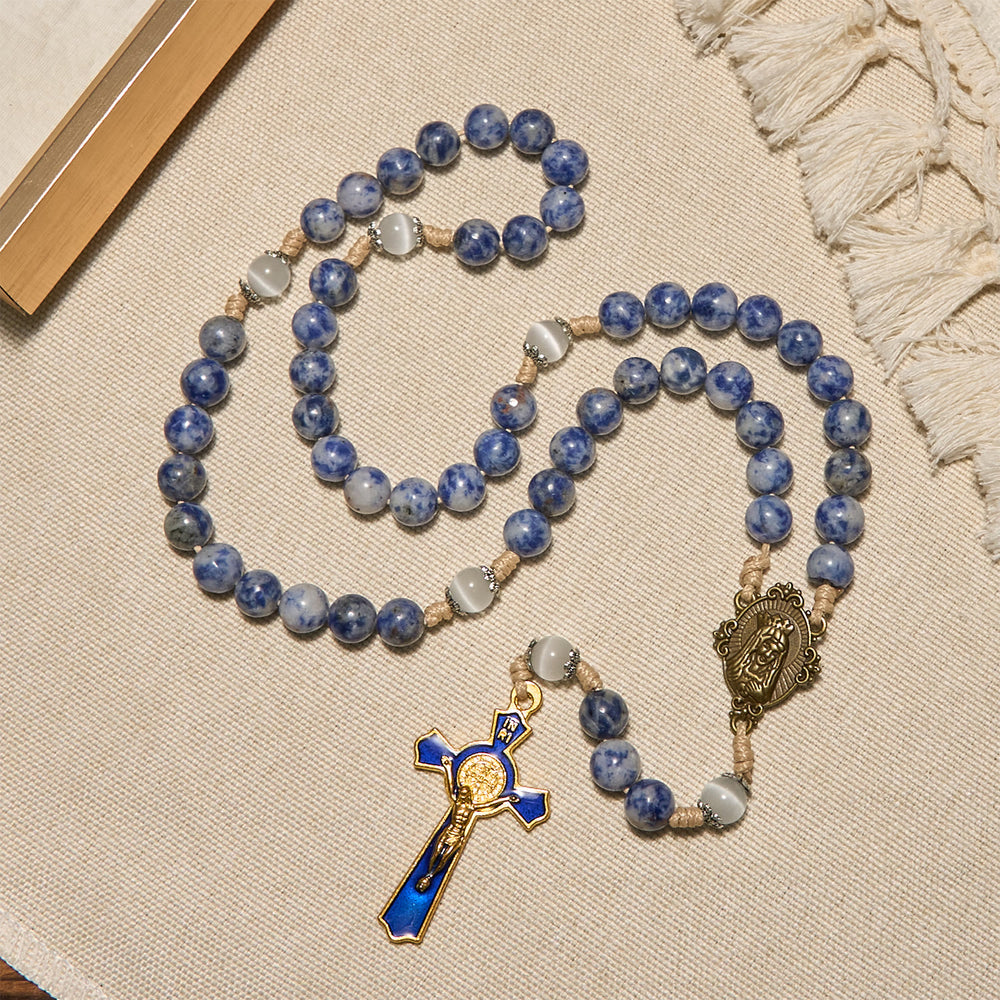 FREE Today: Immaculate Heart of Mary & Crucifix of 8 mm Round Blue Stone Nylon Cord Rosary - image 2