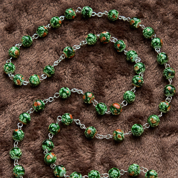 Christianartworkshop Our Lady Medal & Crucifix of 8mm Green Glass Beads Rosary—Blessed Symbol of Faith