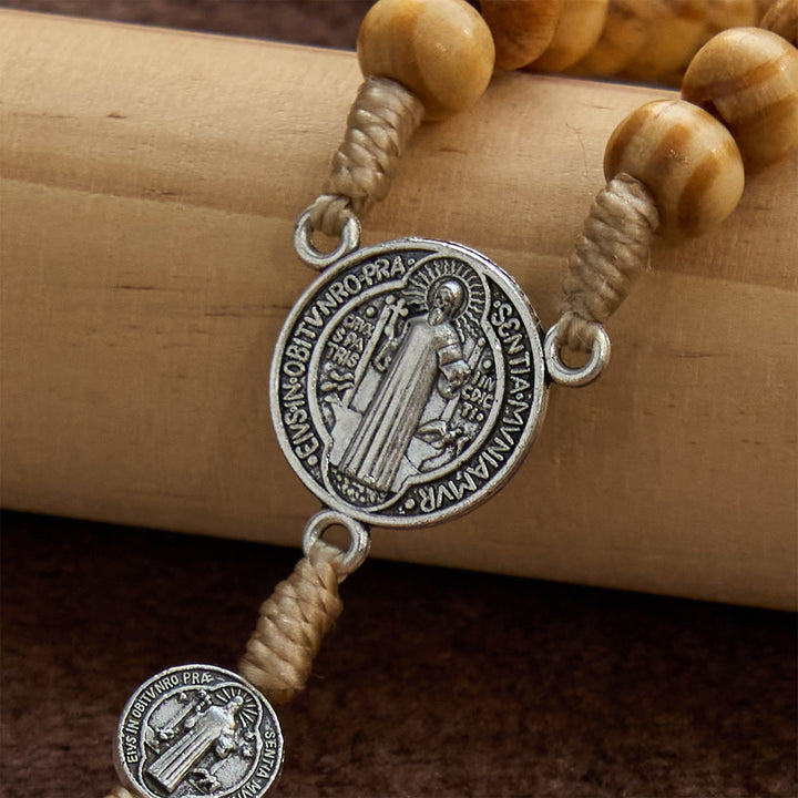 Christianartworkshop St. Benedict & Crucifix of 8mm Olive Wood Round Beads Rosary: Blessed Devotion in Every Bead - image 7