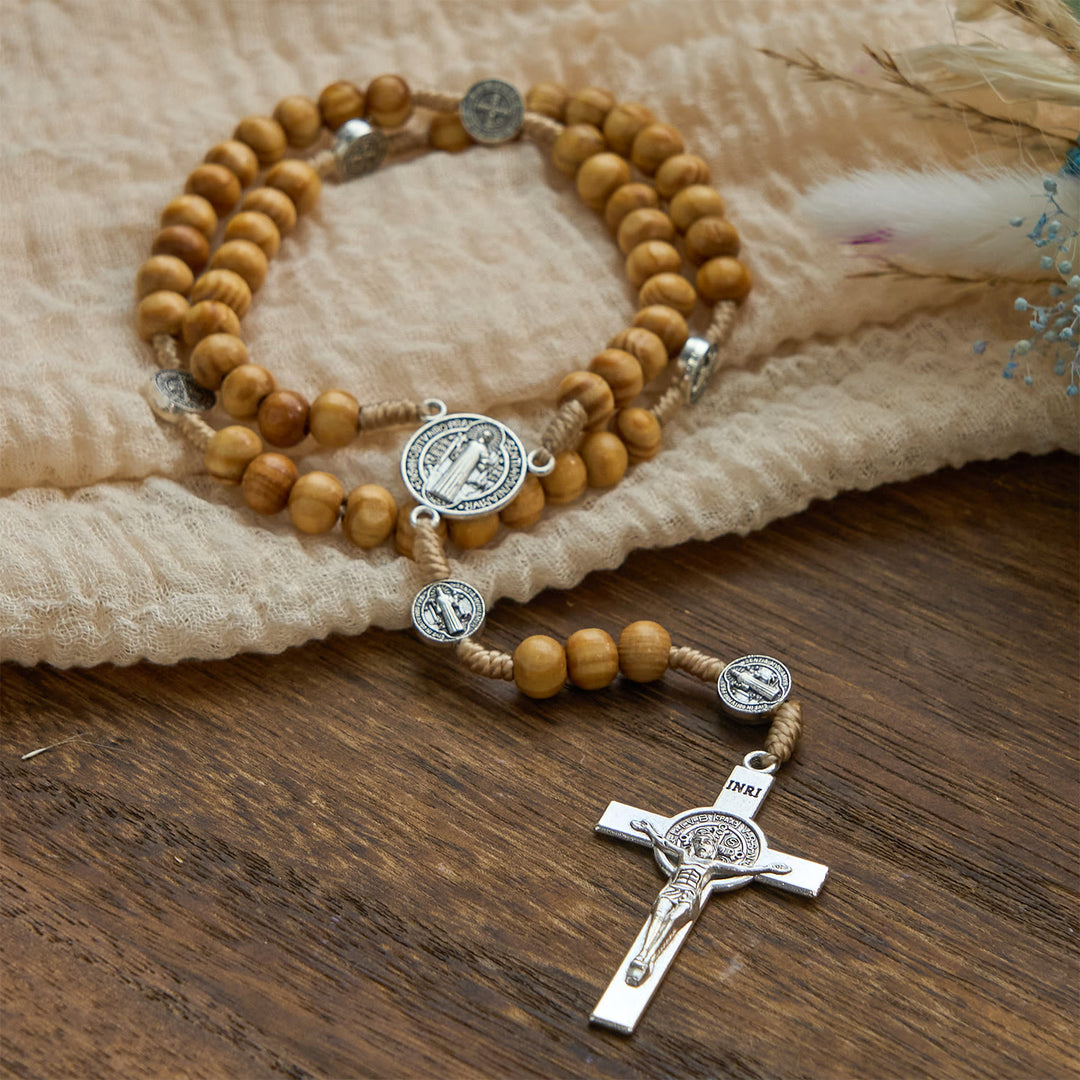 Christianartworkshop St. Benedict & Crucifix of 8mm Olive Wood Round Beads Rosary: Blessed Devotion in Every Bead - image 3