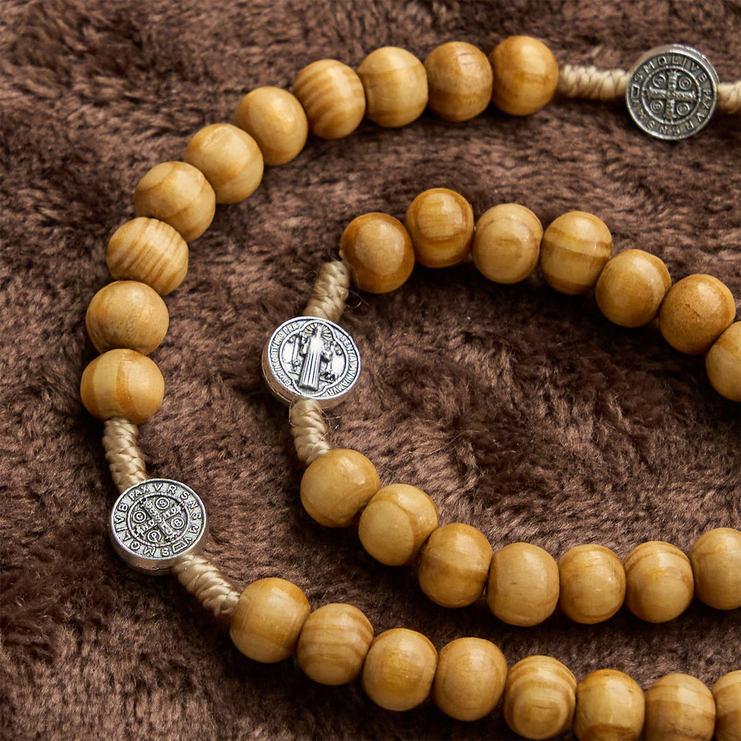 Christianartworkshop St. Benedict & Crucifix of 8mm Olive Wood Round Beads Rosary: Blessed Devotion in Every Bead - image 9
