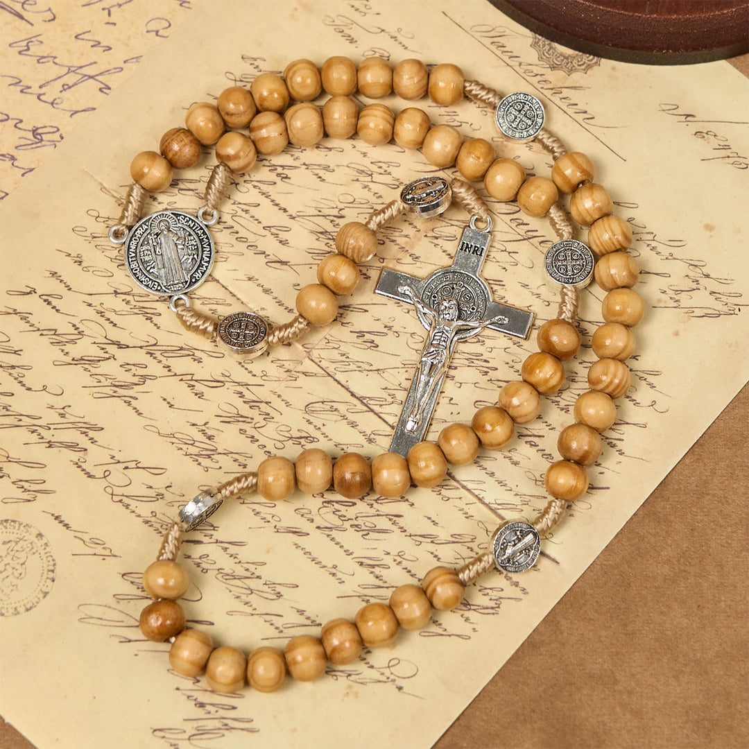 Christianartworkshop St. Benedict & Crucifix of 8mm Olive Wood Round Beads Rosary: Blessed Devotion in Every Bead - image 5