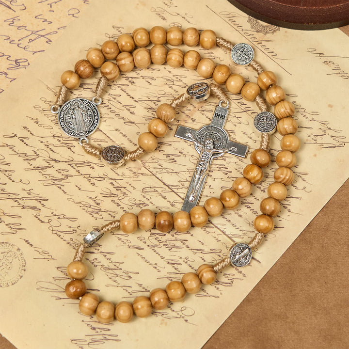 Christianartworkshop St. Benedict & Crucifix of 8mm Olive Wood Round Beads Rosary: Blessed Devotion in Every Bead - image 5