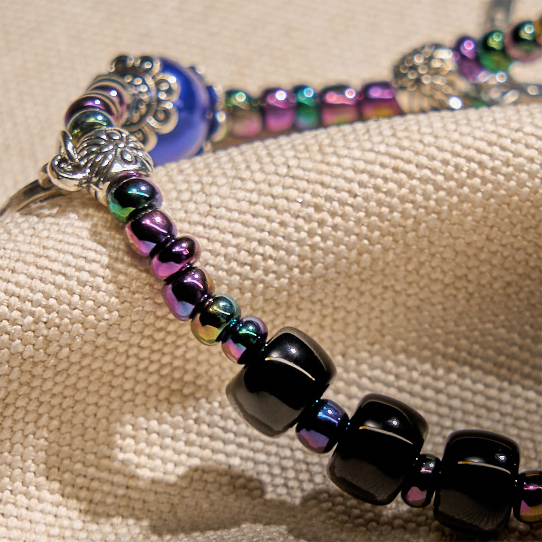 Christianartworkshop Ebony and Blue Agate with Our Lady Medal & Crucifix Bracelet