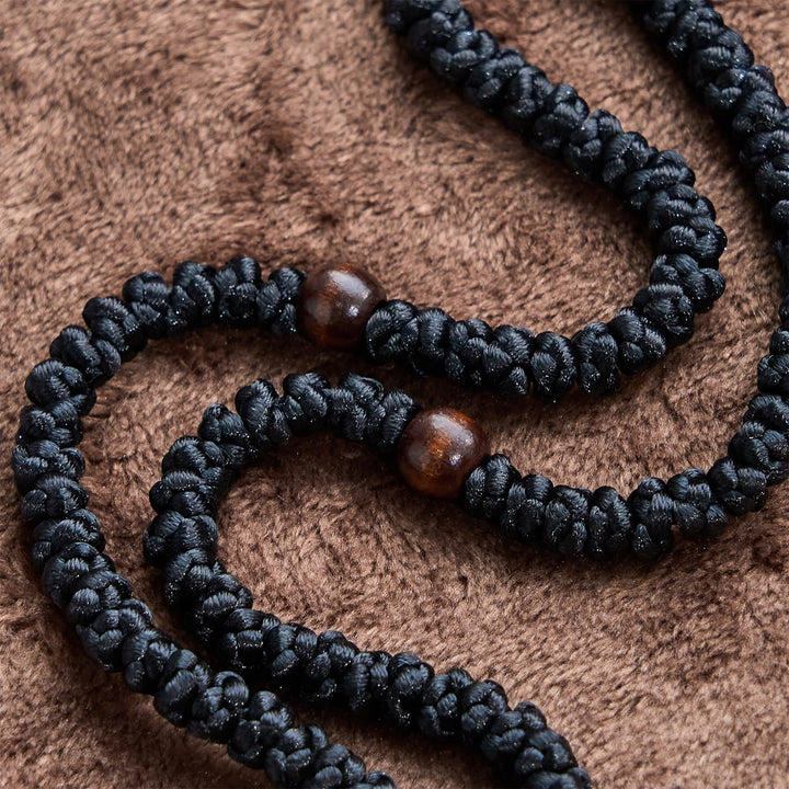 Christianartworkshop Blue & Black Cross 100 Blessing Knots String Necklace: Cherished Symbol of Holy Blessing