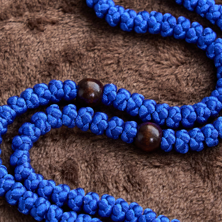 Christianartworkshop Blue & Black Cross 100 Blessing Knots String Necklace: Cherished Symbol of Holy Blessing