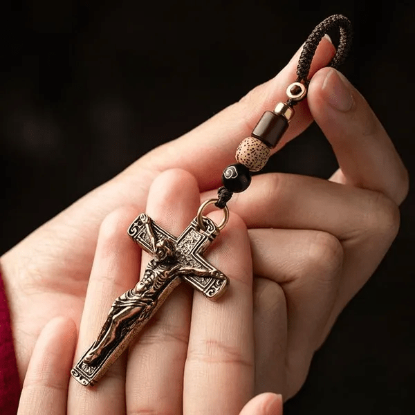 Christianartworkshop Sophisticated Metal Crucifix with Braided Rope Keychain: Exclusive Token of Divine Sacrifice - image 2