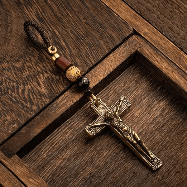 Christianartworkshop Sophisticated Metal Crucifix with Braided Rope Keychain: Exclusive Token of Divine Sacrifice - Crucifix - image 1