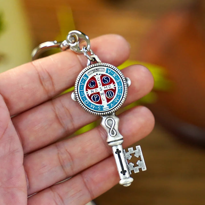 Christianartworkshop Exquisite Enamel - Inlaid St. Benedict & Cross Keychain: Memento of Divine Grace - image 3