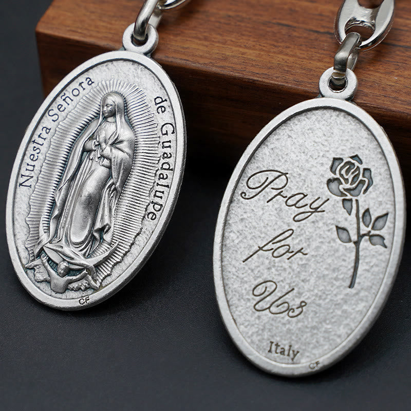 Christianartworkshop Exquisite Relief - Sculpted Our Lady of Guadalupe Medal with Castilian Rose Keychain - image 3