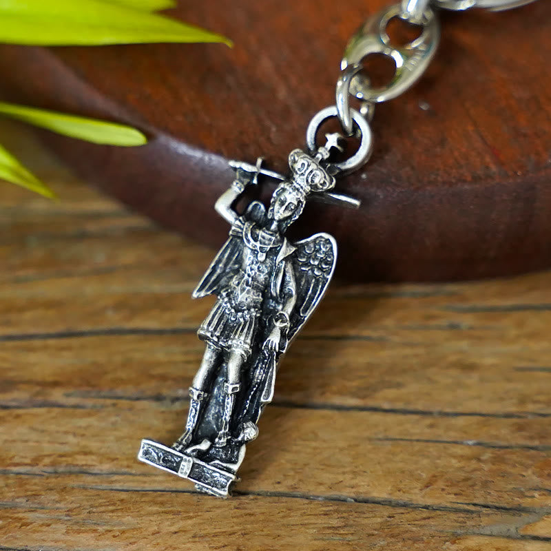 Christianartworkshop Relief - Sculpted Silver St. Michael the Archangel Keychain: Graceful Sign of Banishing Evil Spirits - image 2