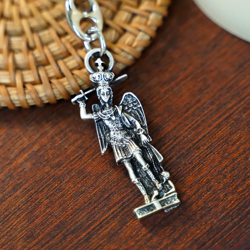Christianartworkshop Relief - Sculpted Silver St. Michael the Archangel Keychain: Graceful Sign of Banishing Evil Spirits - St. Michael - image 1