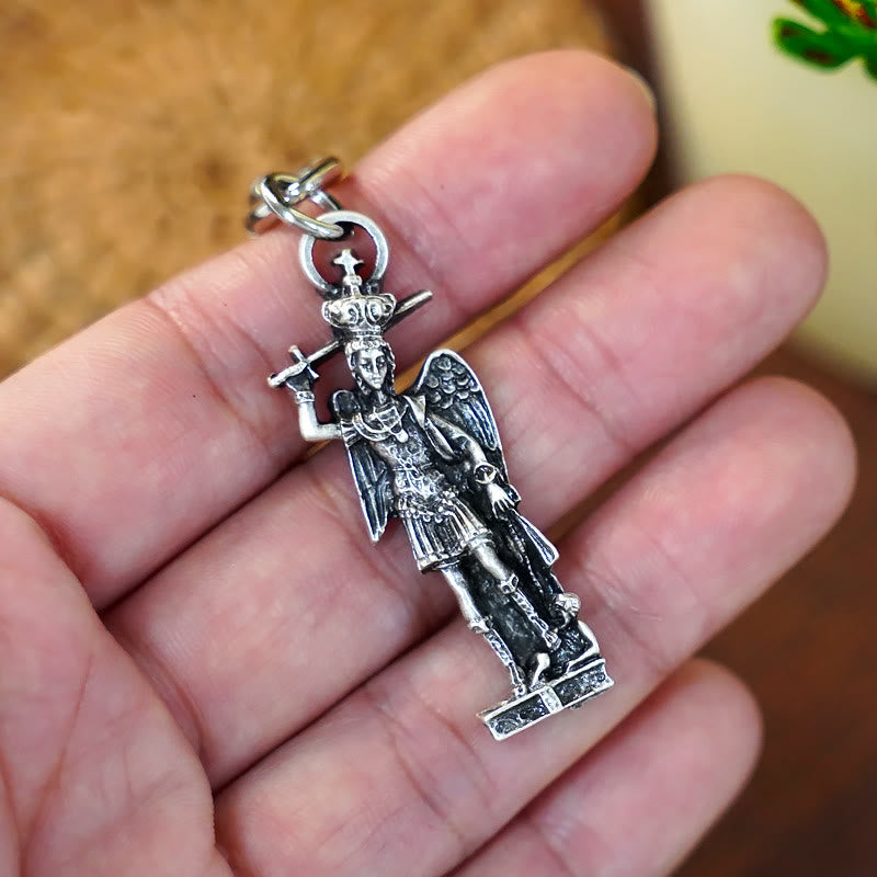 Christianartworkshop Relief - Sculpted Silver St. Michael the Archangel Keychain: Graceful Sign of Banishing Evil Spirits - image 3