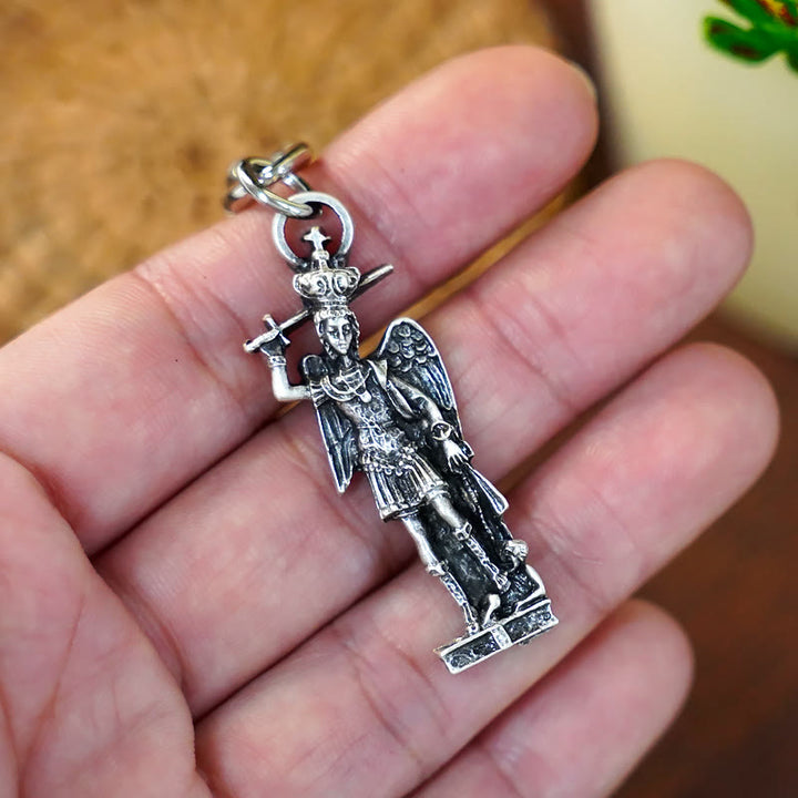 Christianartworkshop Relief - Sculpted Silver St. Michael the Archangel Keychain: Graceful Sign of Banishing Evil Spirits - image 3