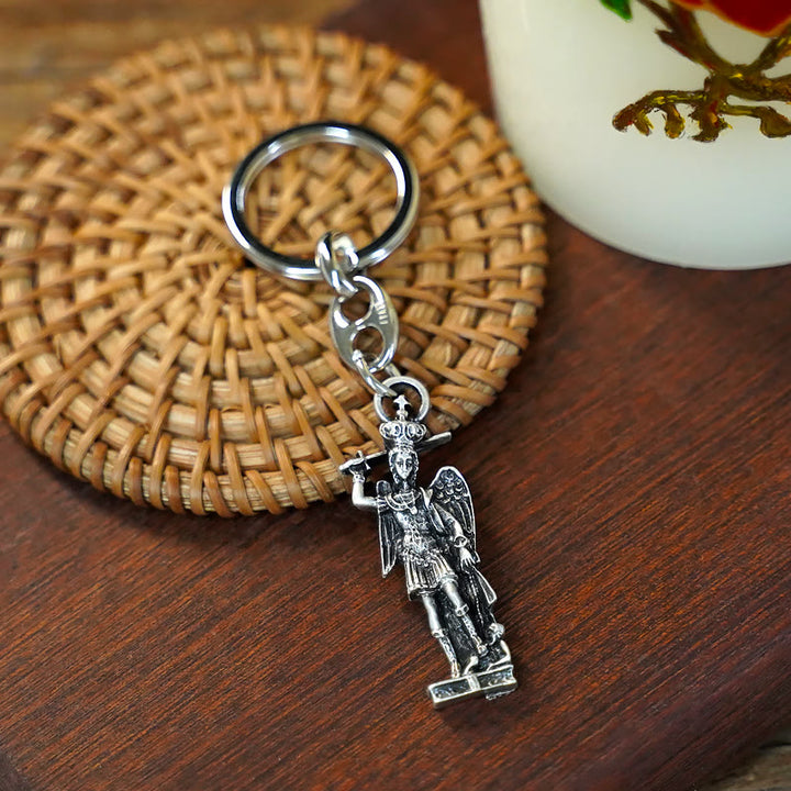 Christianartworkshop Relief - Sculpted Silver St. Michael the Archangel Keychain: Graceful Sign of Banishing Evil Spirits - image 6