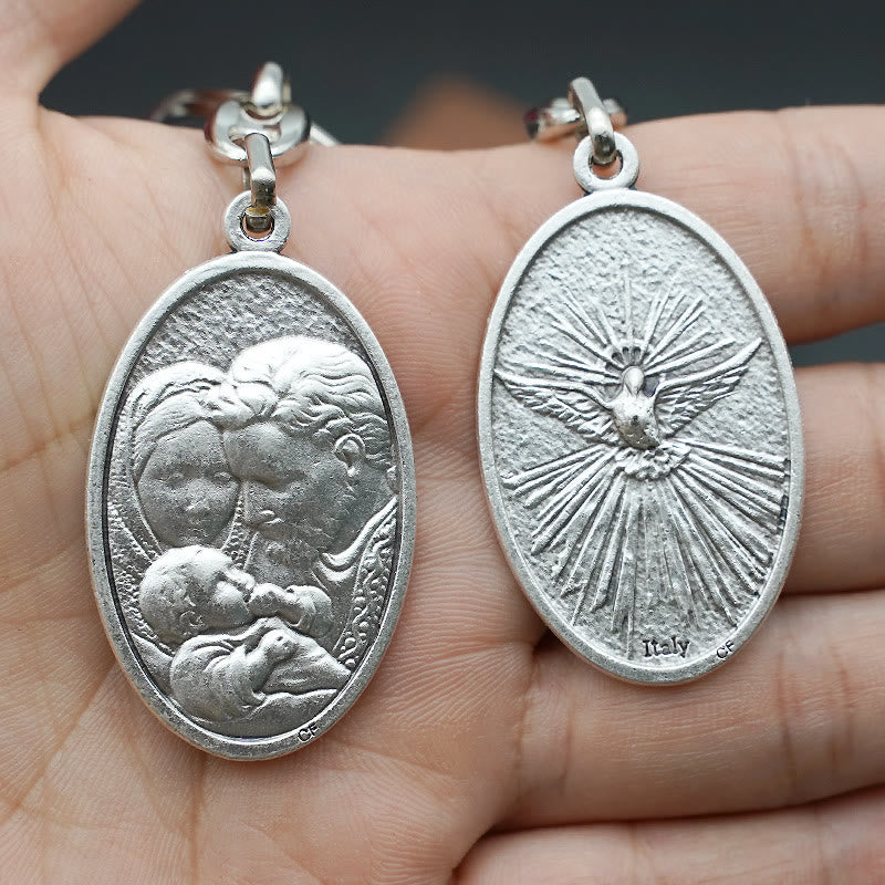 Christianartworkshop Retro Style Crafted Holy Family & Holy Spirit Pendant Keychain: Gleaming Symbol of Familial Unity - image 4