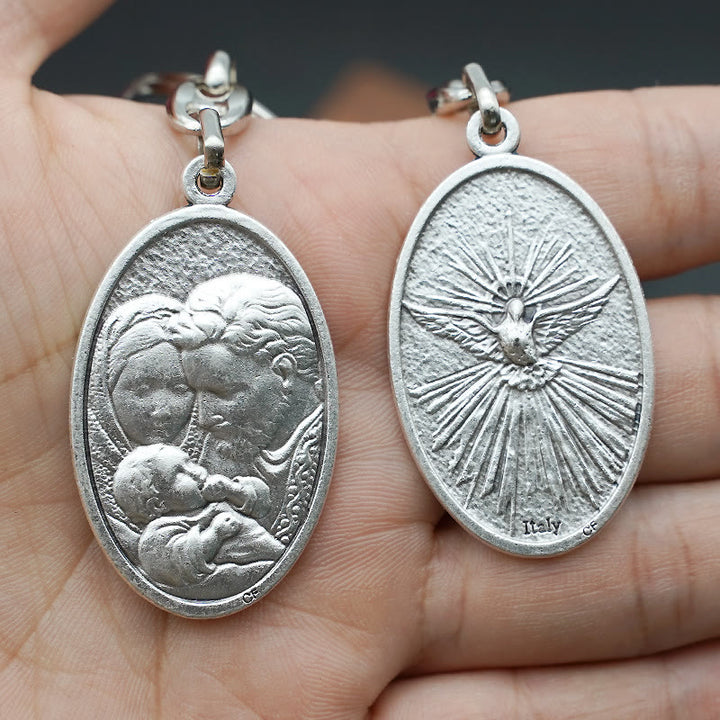 Christianartworkshop Retro Style Crafted Holy Family & Holy Spirit Pendant Keychain: Gleaming Symbol of Familial Unity - image 4