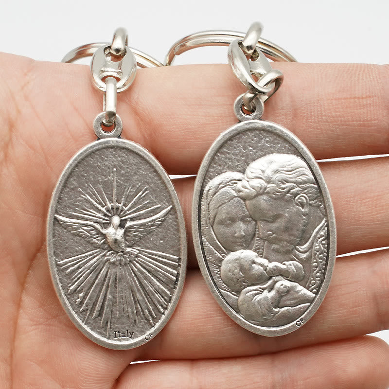 Christianartworkshop Retro Style Crafted Holy Family & Holy Spirit Pendant Keychain: Gleaming Symbol of Familial Unity - image 3