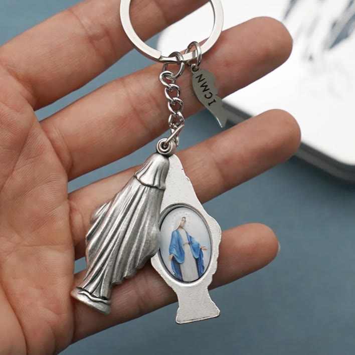 Christianartworkshop Slide - Open Virgin Mary & Miraculous Medal Keychain: Memento of Mary's Devotion