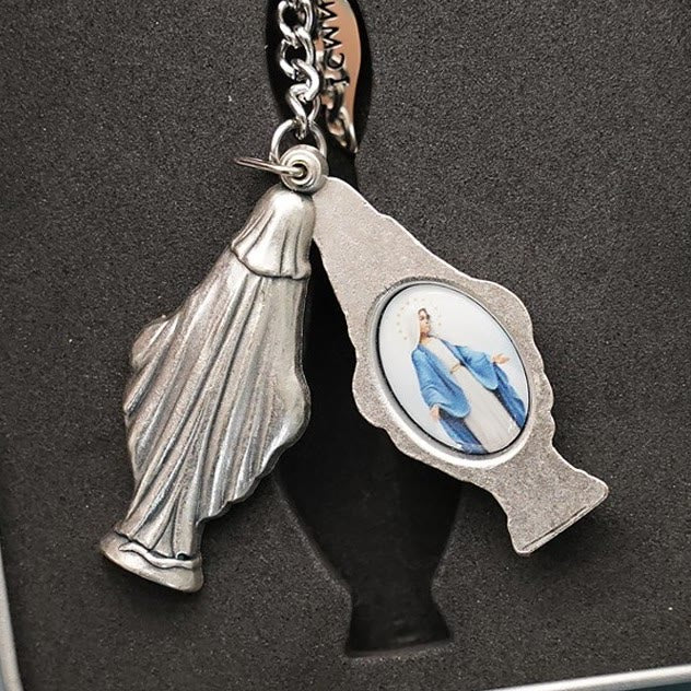 Christianartworkshop Slide - Open Virgin Mary & Miraculous Medal Keychain: Memento of Mary's Devotion