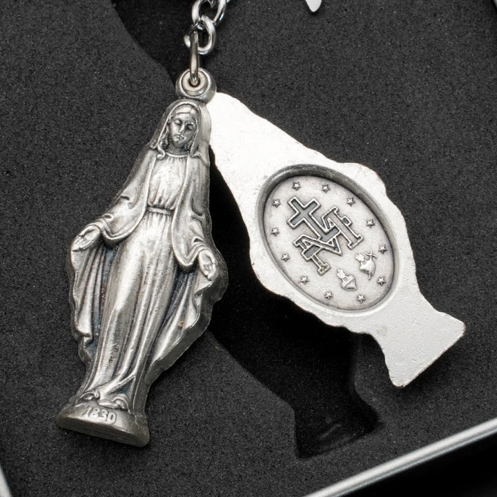 Christianartworkshop Slide - Open Virgin Mary & Miraculous Medal Keychain: Memento of Mary's Devotion
