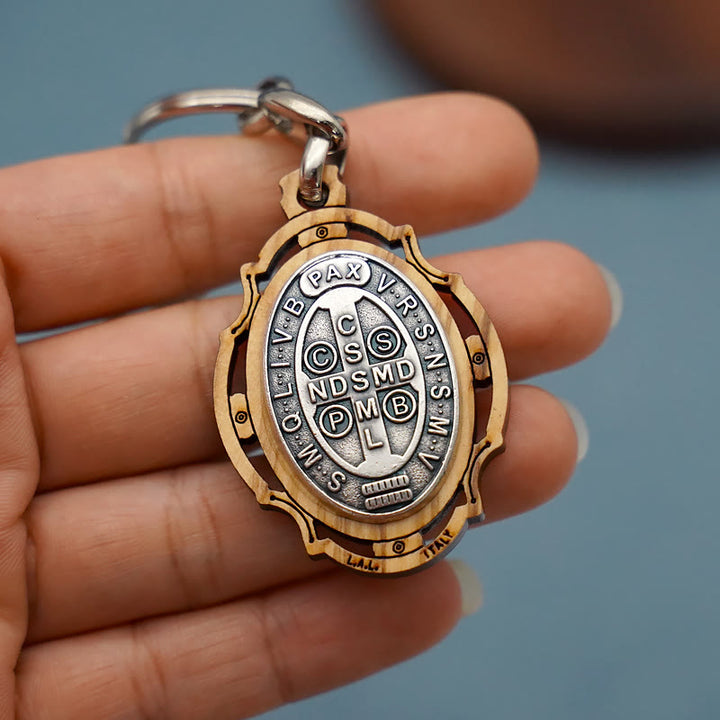 Christianartworkshop Wooden Crafted St. Benedict Medal Keychain: Contemporary Badge of Spiritual Defense - image 4