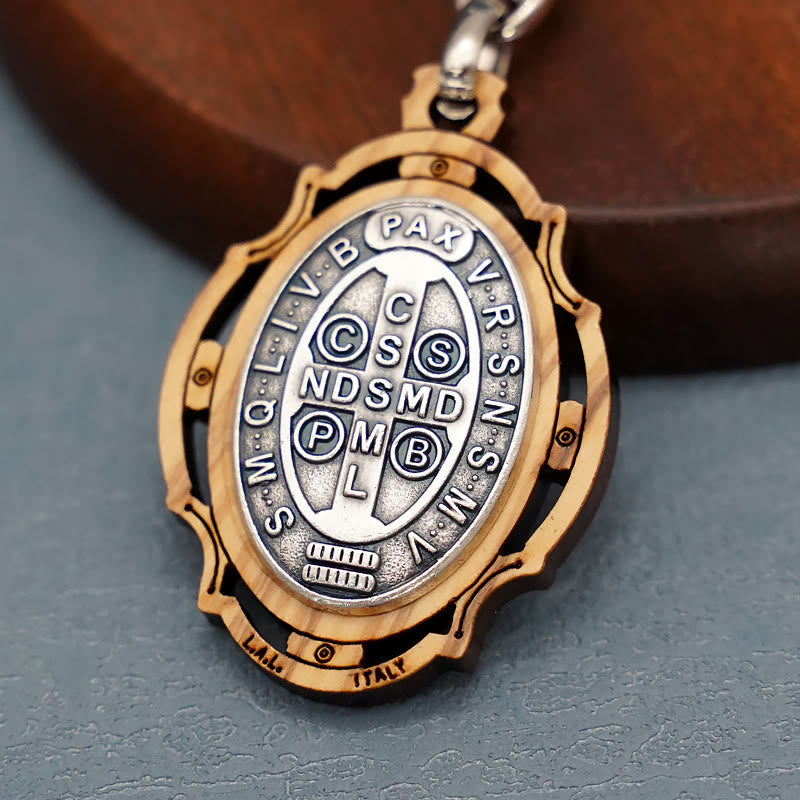 Christianartworkshop Wooden Crafted St. Benedict Medal Keychain: Contemporary Badge of Spiritual Defense - image 2