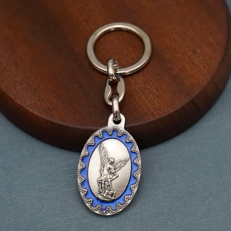 Christianartworkshop Vintage Enamel Crafted St. Michael Archangel Keychain: A Timeless Emblem of Spiritual Fortitude - image 3