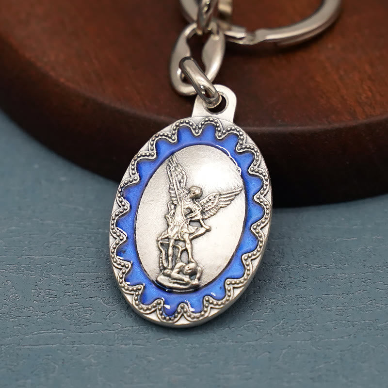 Christianartworkshop Vintage Enamel Crafted St. Michael Archangel Keychain: A Timeless Emblem of Spiritual Fortitude - St. Micheal - image 1