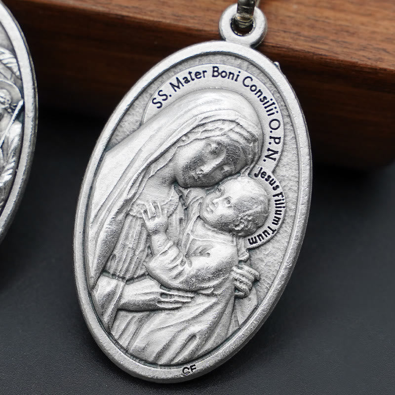 Christianartworkshop Elegant Oxidized Alloy Holy Trinity & Mother of Good Counsel Keychain: A Symbol of Divine Love - image 3
