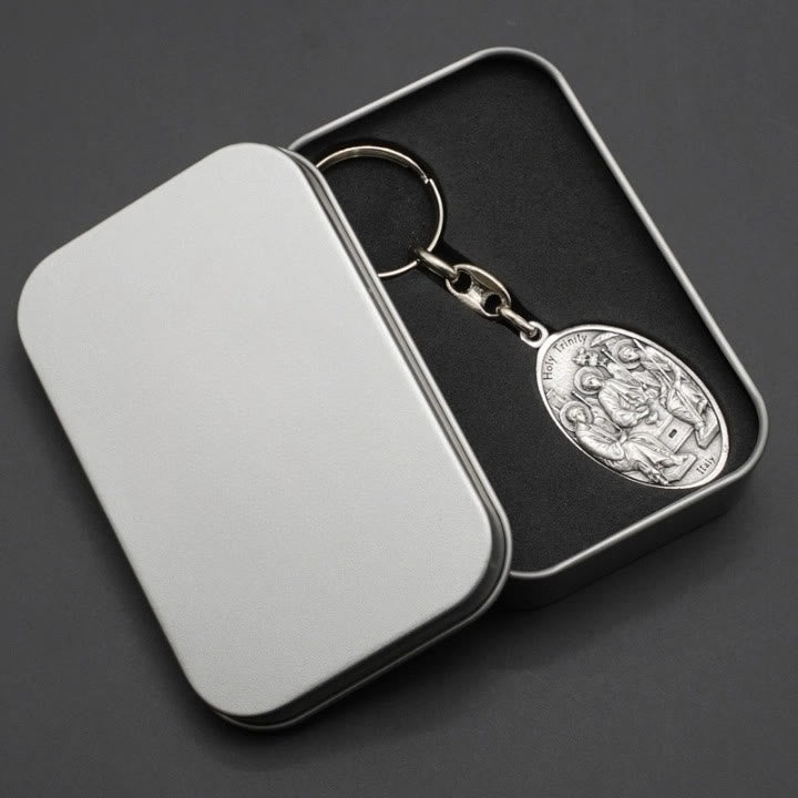 Christianartworkshop Elegant Oxidized Alloy Holy Trinity & Mother of Good Counsel Keychain: A Symbol of Divine Love - image 5
