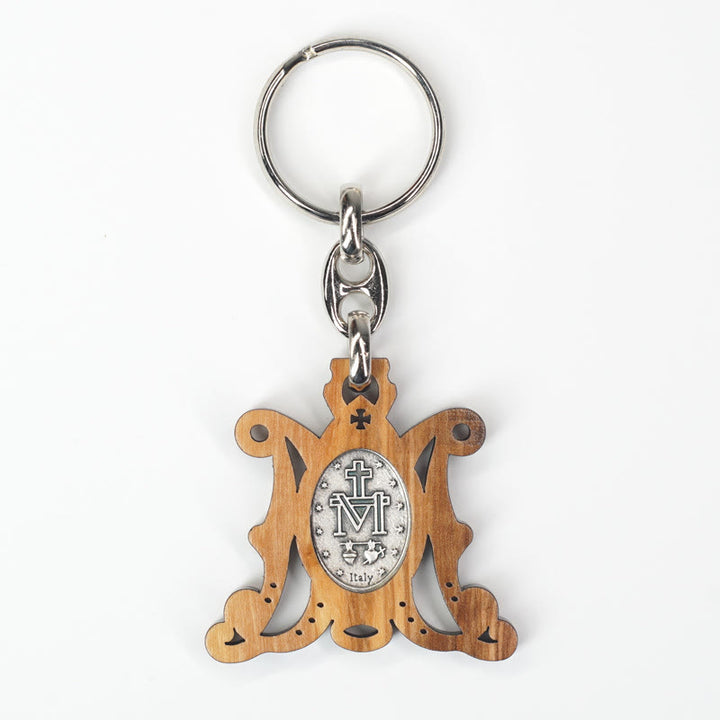 Christianartworkshop Premium Crafted Olive Wood Miraculous Medal & Enamel Virgin Mary Keychain: Memento of Mary's Devotion - image 6