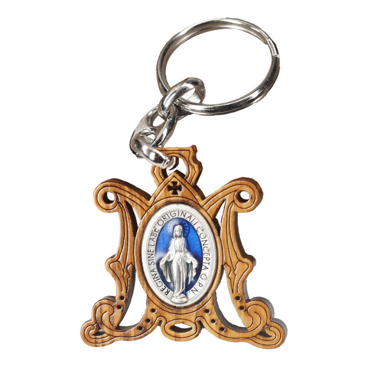 Christianartworkshop Premium Crafted Olive Wood Miraculous Medal & Enamel Virgin Mary Keychain: Memento of Mary's Devotion - image 5