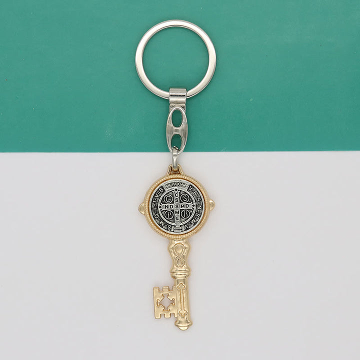 Christianartworkshop Exquisite Enamel - Inlaid St. Benedict & Cross Keychain: Memento of Divine Grace - Golden (A) - image 5