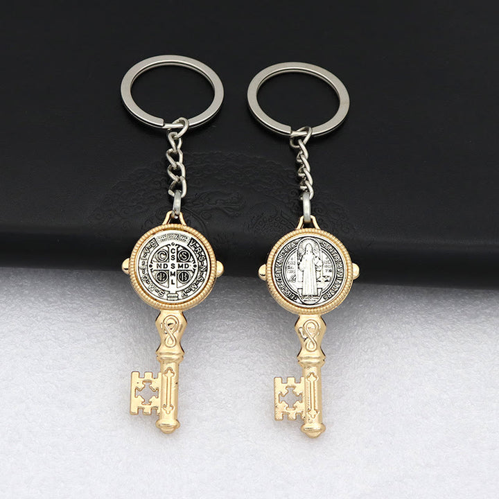 Christianartworkshop Exquisite Enamel - Inlaid St. Benedict & Cross Keychain: Memento of Divine Grace - Golden (B) - image 6