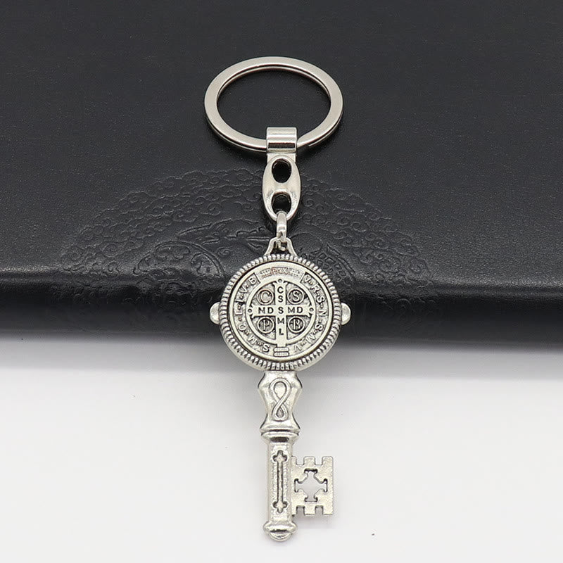 Christianartworkshop Exquisite Enamel - Inlaid St. Benedict & Cross Keychain: Memento of Divine Grace - Silver (A) - image 11