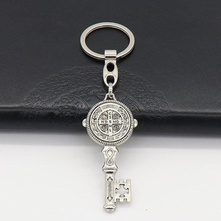Christianartworkshop Exquisite Enamel - Inlaid St. Benedict & Cross Keychain: Memento of Divine Grace - Silver (A) - image 11
