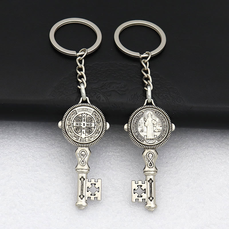 Christianartworkshop Exquisite Enamel - Inlaid St. Benedict & Cross Keychain: Memento of Divine Grace - Silver (B) - image 12