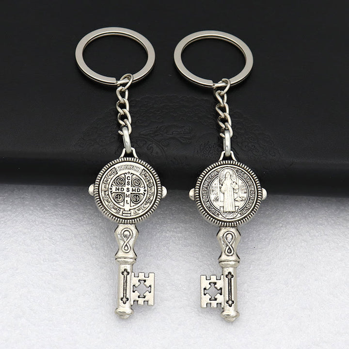Christianartworkshop Exquisite Enamel - Inlaid St. Benedict & Cross Keychain: Memento of Divine Grace - Silver (B) - image 12