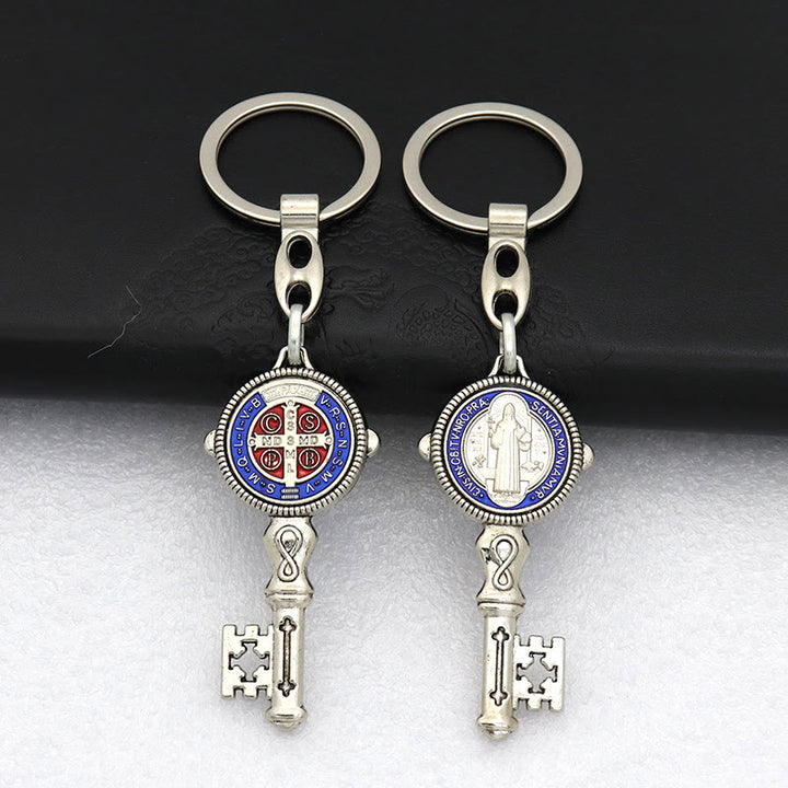 Christianartworkshop Exquisite Enamel - Inlaid St. Benedict & Cross Keychain: Memento of Divine Grace - Blue (A) - image 13
