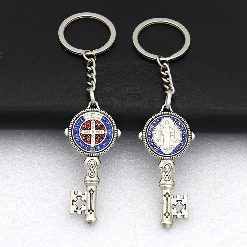 Christianartworkshop Exquisite Enamel - Inlaid St. Benedict & Cross Keychain: Memento of Divine Grace - Blue (B) - image 14
